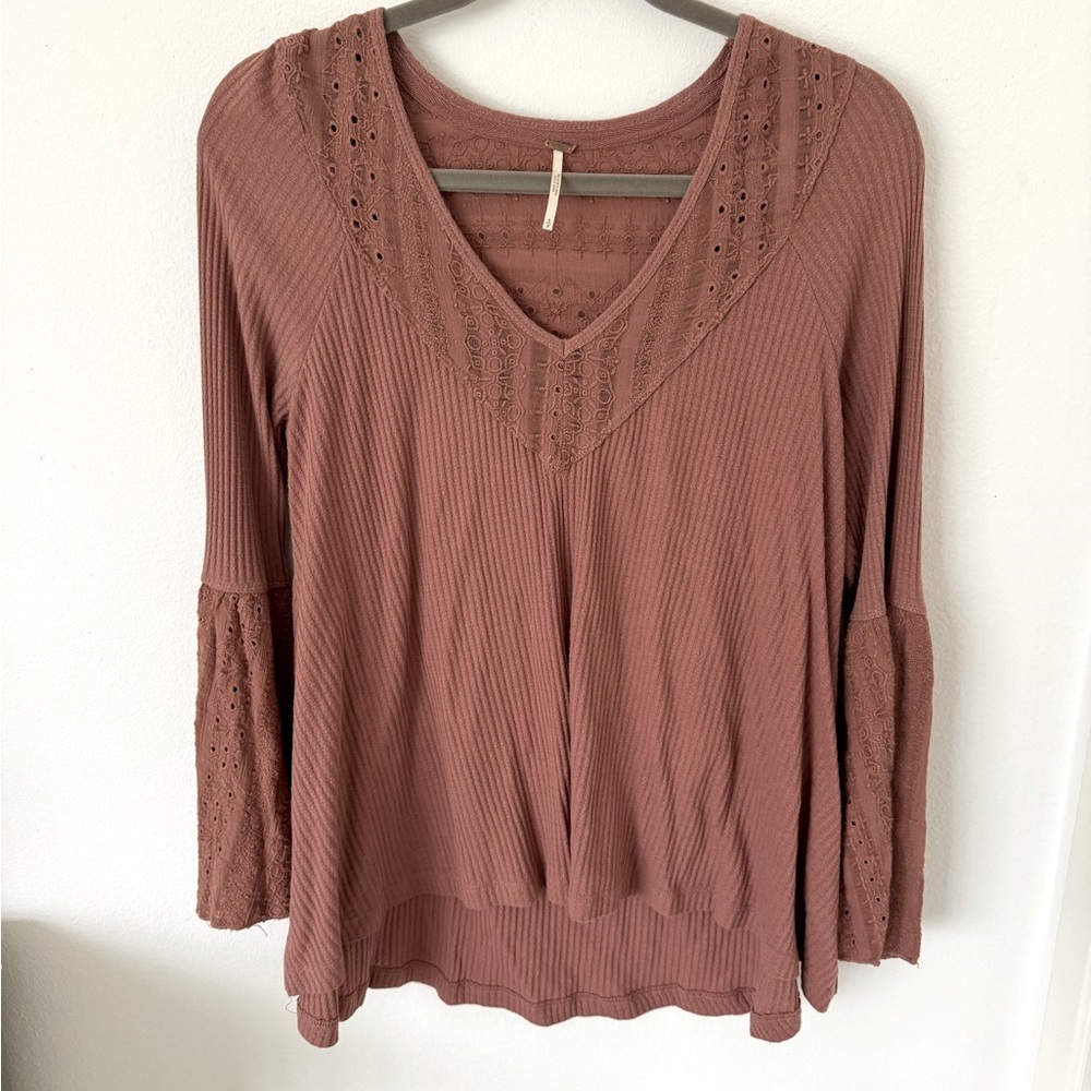 Dusty Rose Eyelet Bell Sleeve Top